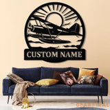 Custom Plane with Floats Metal Sign Art with LED Light Personalized Aircraft Pilot Sign Mechanic Gift Custom Plane Wall