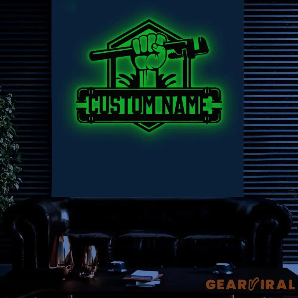 Custom Plumbing Metal Sign LED Light Personalized Plumber Monogram Metal Sign Plumber Gifts Plumber Name Sign Repair