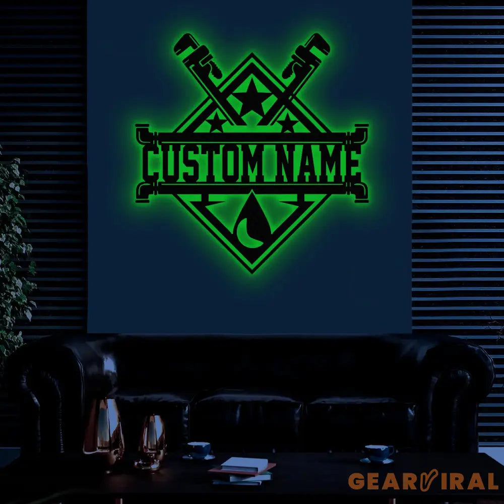 Custom Plumbing Metal Sign LED Light Personalized Plumber Monogram Metal Sign Plumber Gifts Plumber Name Sign Repair