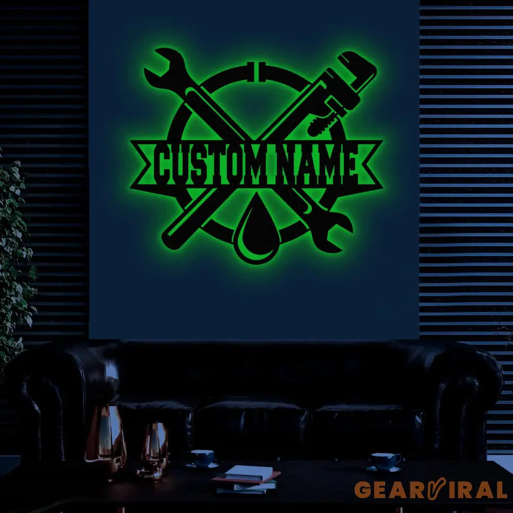 Custom Plumbing Metal Sign LED Light Personalized Plumber Monogram Metal Sign Plumber Gifts Plumber Name Sign Repair