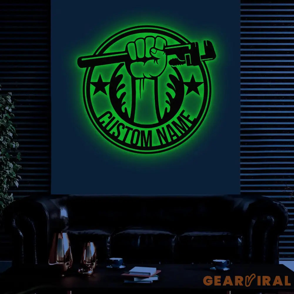 Custom Plumbing Metal Sign LED Light Personalized Plumber Monogram Metal Sign Plumber Gifts Plumber Name Sign Repair