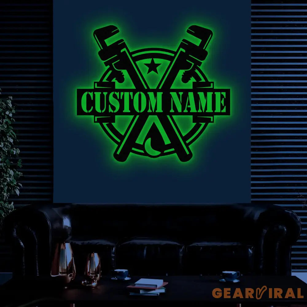Custom Plumbing Metal Sign LED Light Personalized Plumber Monogram Metal Sign Plumber Gifts Plumber Name Sign Repair