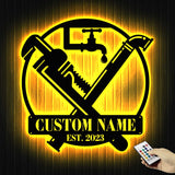 Custom Plumbing Metal Wall Art LED Light - Personalized Plumber Name Sign Home Decor - Repair Service Decoration - Repairman Birthday Christmas | GearViral