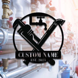 Custom Plumbing Metal Wall Art LED Light - Personalized Plumber Name Sign Home Decor - Repair Service Decoration - Repairman Birthday Christmas | GearViral