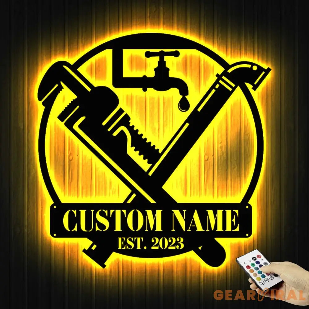 Custom Plumbing Metal Wall Art LED Light - Personalized Plumber Name Sign Home Decor - Repair Service Decoration