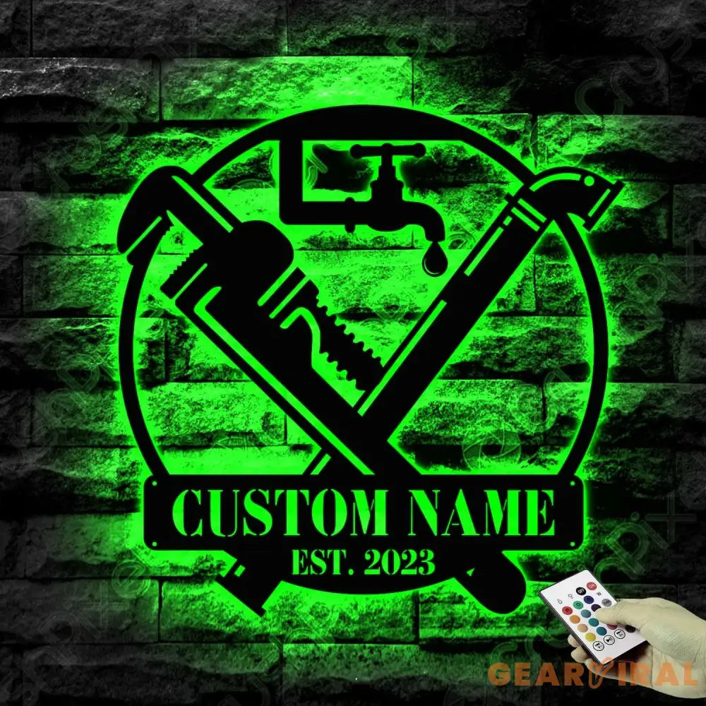 Custom Plumbing Metal Wall Art LED Light - Personalized Plumber Name Sign Home Decor - Repair Service Decoration