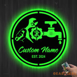 Custom Plumbing Metal Wall Art LED Light Personalized Plumber Name Sign Home Decor Repair Service Decoration Repairman