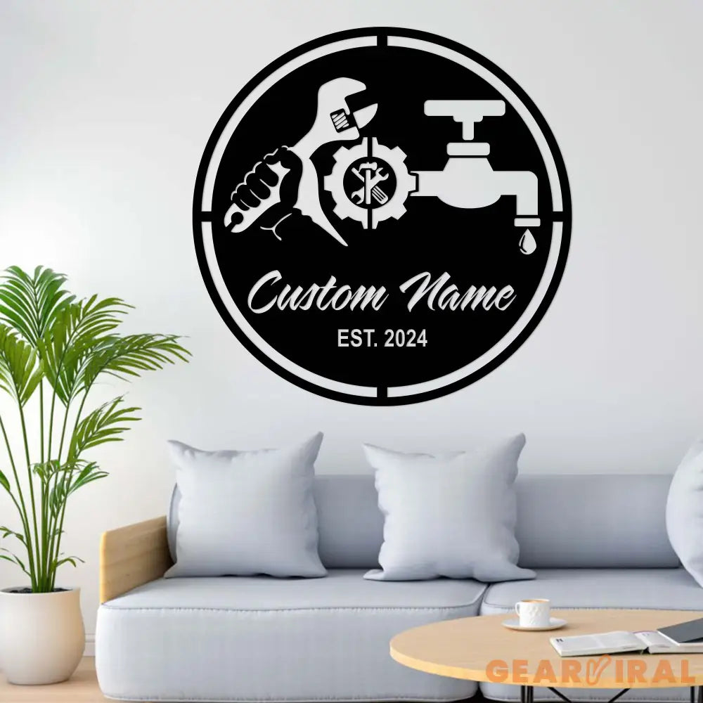 Custom Plumbing Metal Wall Art LED Light Personalized Plumber Name Sign Home Decor Repair Service Decoration Repairman