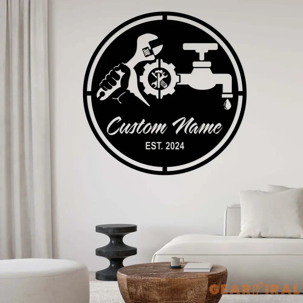 Custom Plumbing Metal Wall Art LED Light Personalized Plumber Name Sign Home Decor Repair Service Decoration Repairman