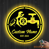 Custom Plumbing Metal Wall Art LED Light Personalized Plumber Name Sign Home Decor Repair Service Decoration Repairman