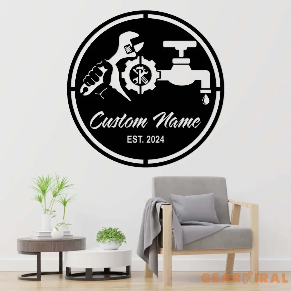 Custom Plumbing Metal Wall Art LED Light Personalized Plumber Name Sign Home Decor Repair Service Decoration Repairman