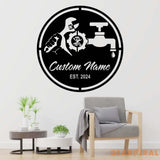 Custom Plumbing Metal Wall Art LED Light Personalized Plumber Name Sign Home Decor Repair Service Decoration Repairman
