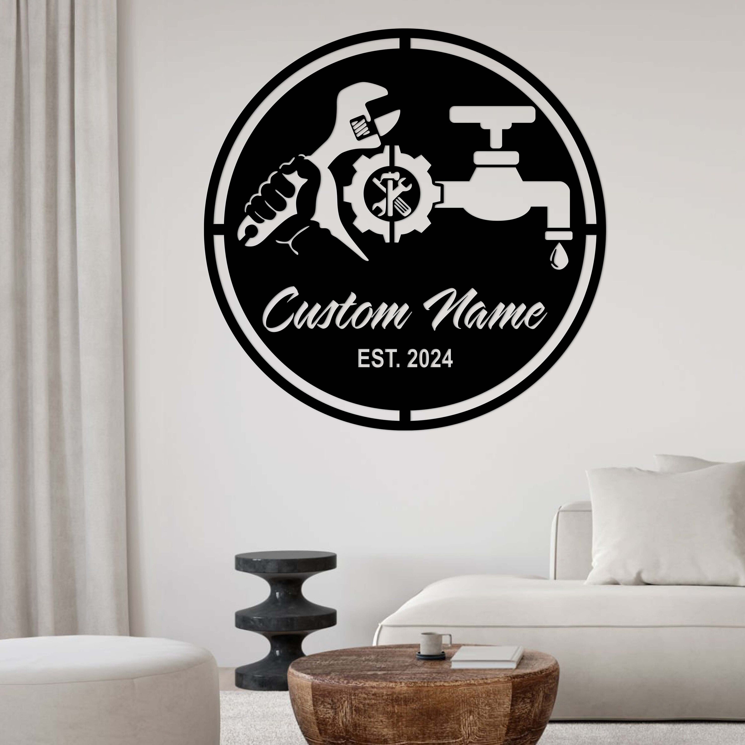 Custom Plumbing Metal Wall Art LED Light Personalized Plumber Name Sign Home Decor Repair Service Decoration Repairman Birthday Christmas | GearViral