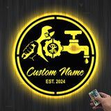Custom Plumbing Metal Wall Art LED Light Personalized Plumber Name Sign Home Decor Repair Service Decoration Repairman Birthday Christmas | GearViral