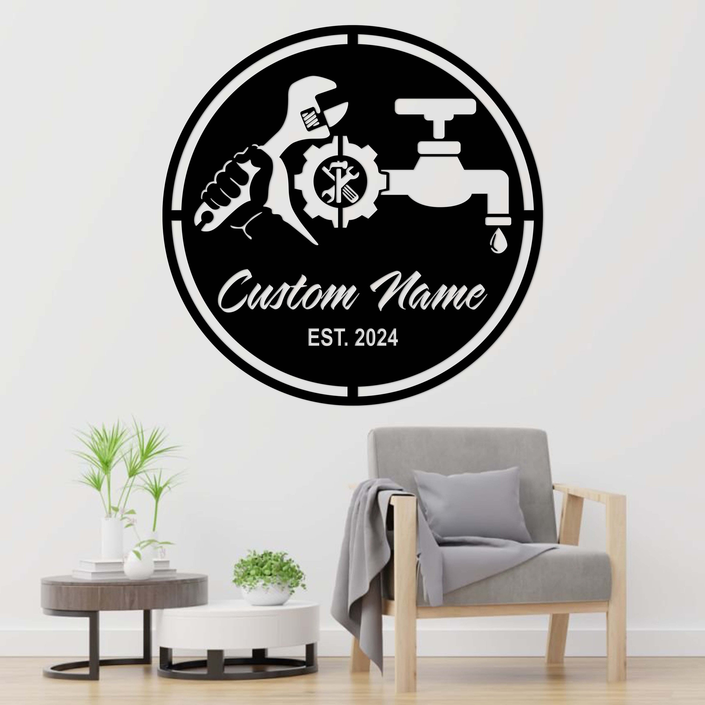 Custom Plumbing Metal Wall Art LED Light Personalized Plumber Name Sign Home Decor Repair Service Decoration Repairman Birthday Christmas | GearViral