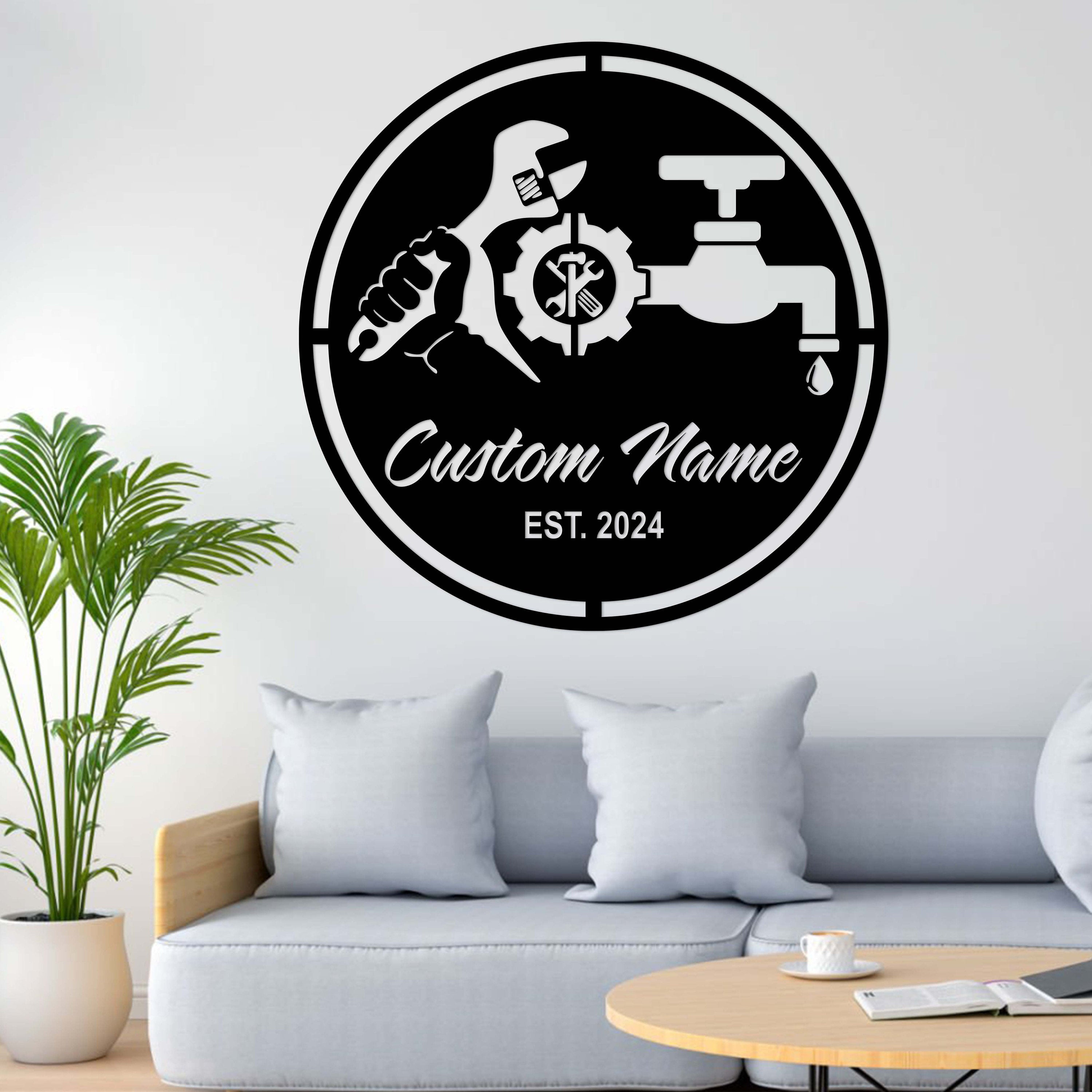 Custom Plumbing Metal Wall Art LED Light Personalized Plumber Name Sign Home Decor Repair Service Decoration Repairman Birthday Christmas | GearViral