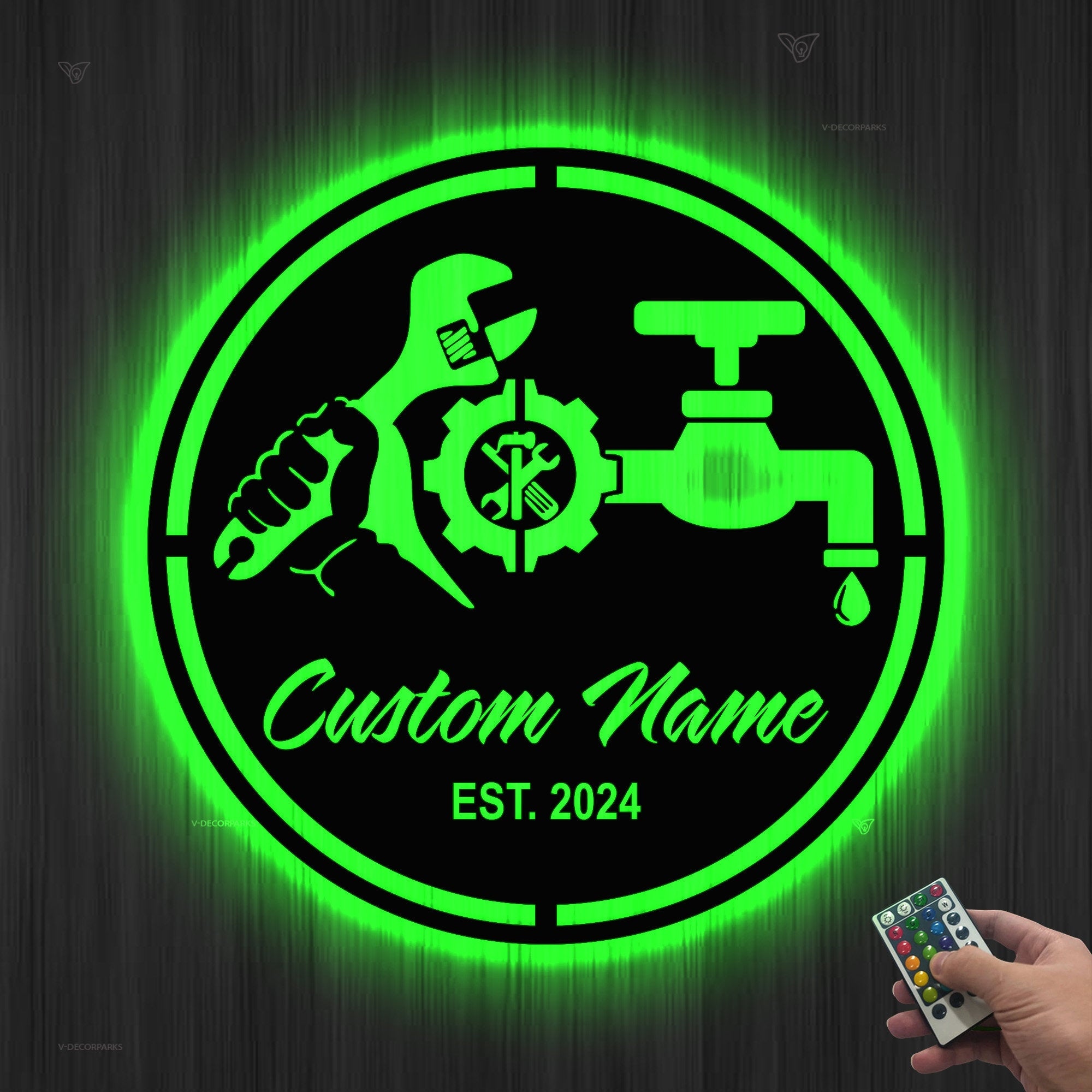 Custom Plumbing Metal Wall Art LED Light Personalized Plumber Name Sign Home Decor Repair Service Decoration Repairman Birthday Christmas | GearViral