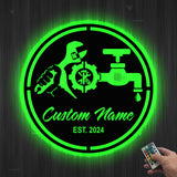Custom Plumbing Metal Wall Art LED Light Personalized Plumber Name Sign Home Decor Repair Service Decoration Repairman Birthday Christmas | GearViral