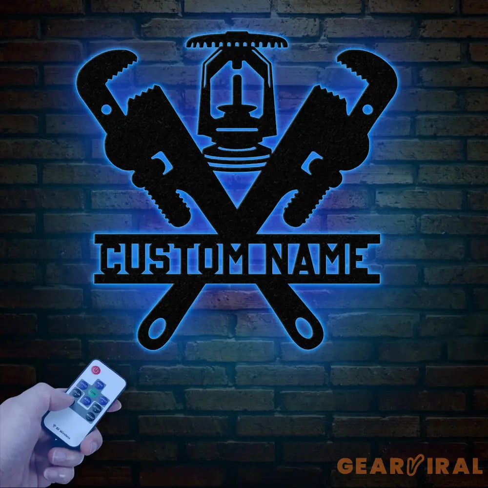 Custom Plumbing Metal Wall Art with LED Light Personalized Plumber Name Sign Home Decor for Repair Services Christmas