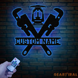 Custom Plumbing Metal Wall Art with LED Light Personalized Plumber Name Sign Home Decor for Repair Services Christmas