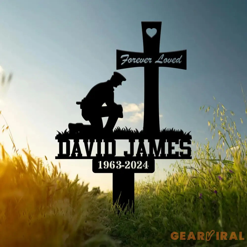 Custom Police Man Kneeling Memorial Plaque Stake Custom Metal Sign Grave Marker Remembrance Plaque Police Sympathy Gift