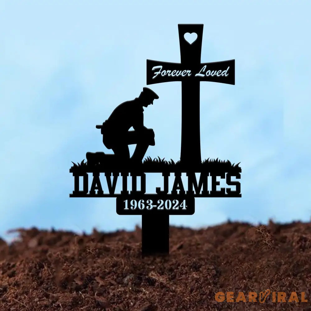 Custom Police Man Kneeling Memorial Plaque Stake Custom Metal Sign Grave Marker Remembrance Plaque Police Sympathy Gift