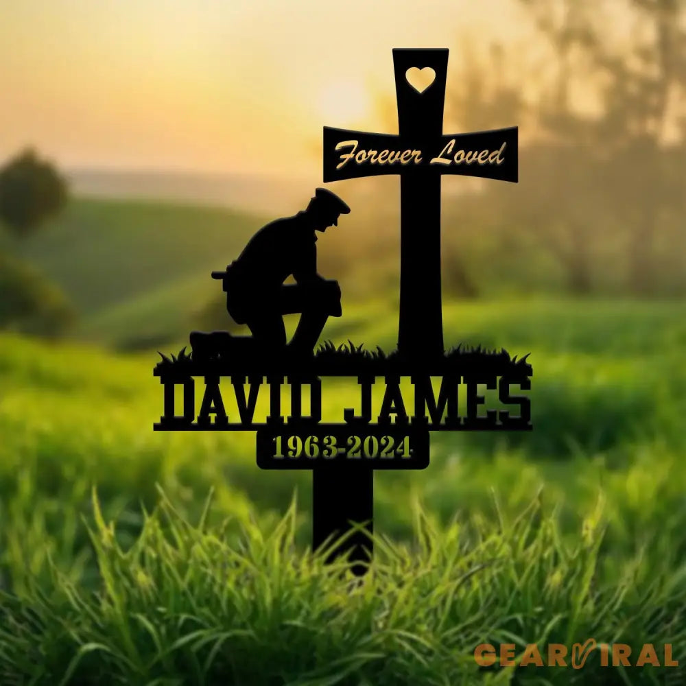 Custom Police Man Kneeling Memorial Plaque Stake Custom Metal Sign Grave Marker Remembrance Plaque Police Sympathy Gift