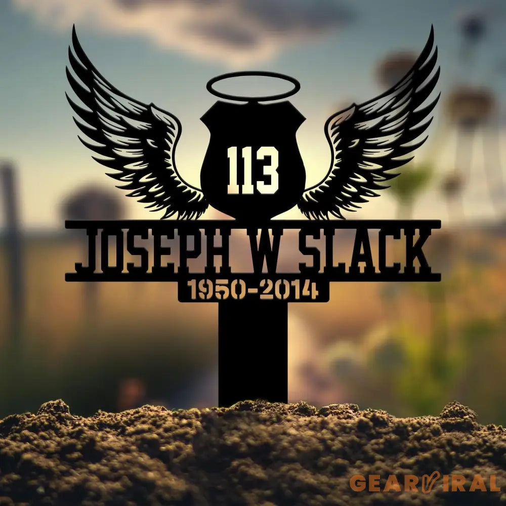 Custom Police Officer Memorial Plaque Stake oliceman Sympathy Grave Marker Police Badge with Wings Police Grave Stake