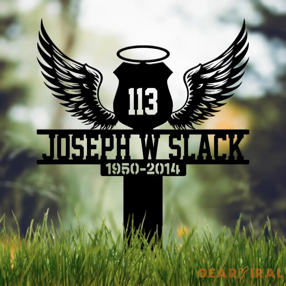 Custom Police Officer Memorial Plaque Stake oliceman Sympathy Grave Marker Police Badge with Wings Police Grave Stake