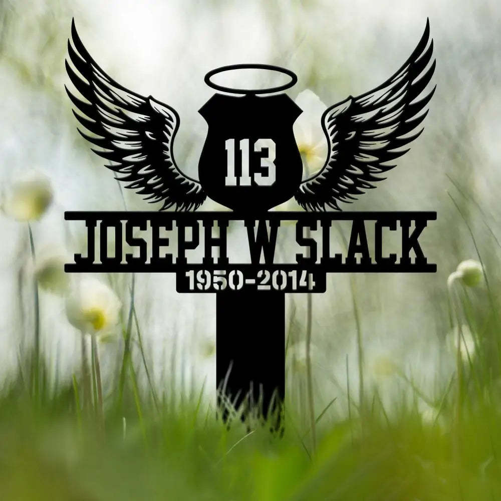 Custom Police Officer Memorial Plaque Stake oliceman Sympathy Grave Marker Police Badge with Wings Police Grave Stake