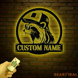 Custom Raccoon Trucker Hat & Sunglasses Metal Sign with Led Light Personalized Raccoon Name Sign Wall Decor for Cabin