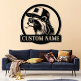 Custom Raccoon Trucker Hat & Sunglasses Metal Sign with Led Light Personalized Raccoon Name Sign Wall Decor for Cabin
