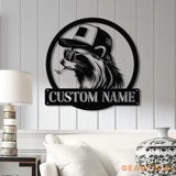 Custom Raccoon Trucker Hat & Sunglasses Metal Sign with Led Light Personalized Raccoon Name Sign Wall Decor for Cabin