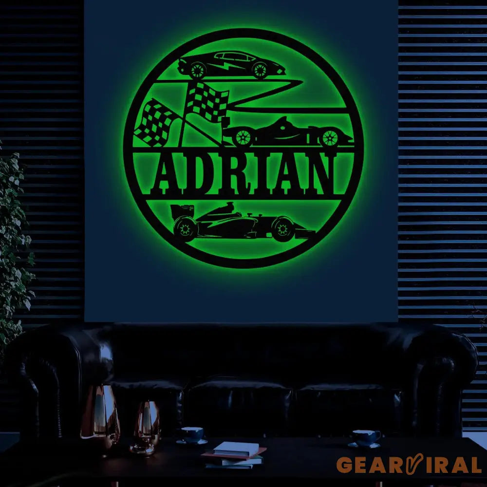 Custom Racing Car Name Sign with Led Light Metal Wall Art Racing Car Metal Wall Art Gift for Him Childs Room Decor