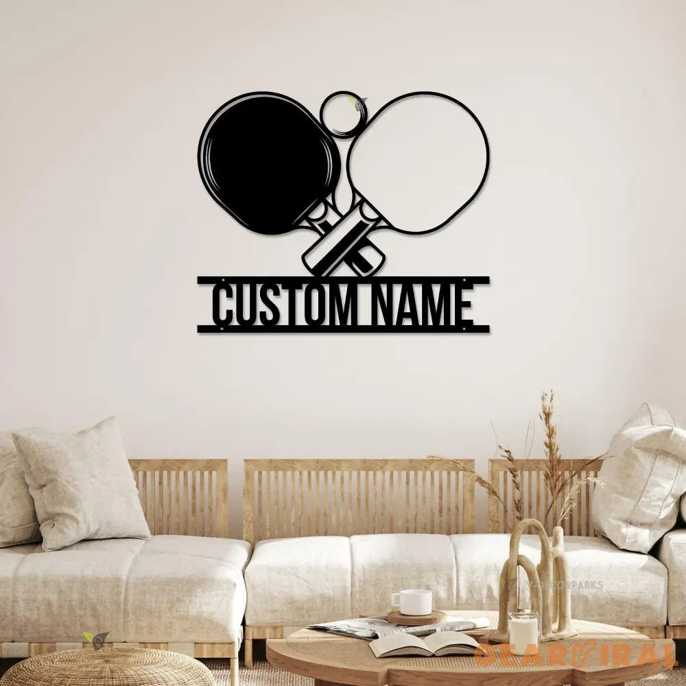 Custom Racket Table Tennis Player Metal Wall Art LED Light Personalized Ping Pong Paddle Name Sign Home Decor Kid
