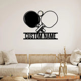 Custom Racket Table Tennis Player Metal Wall Art LED Light Personalized Ping Pong Paddle Name Sign Home Decor Kid
