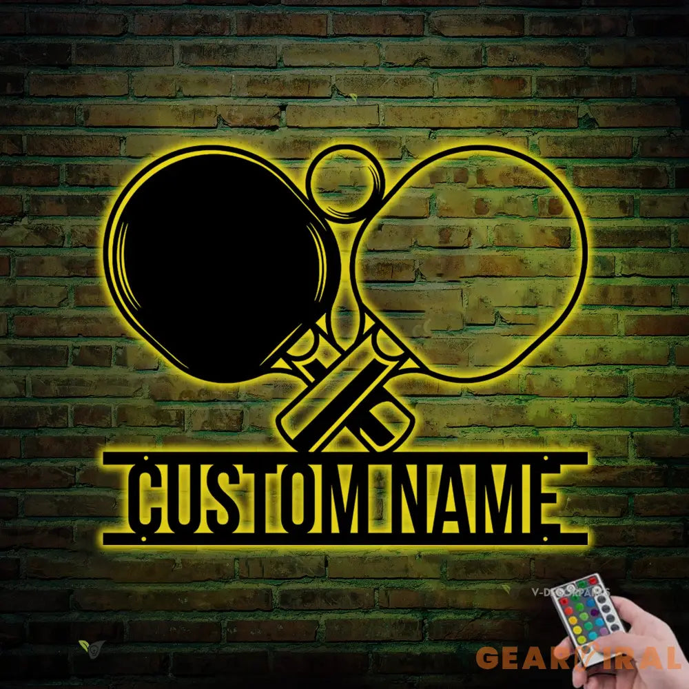 Custom Racket Table Tennis Player Metal Wall Art LED Light Personalized Ping Pong Paddle Name Sign Home Decor Kid