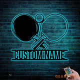 Custom Racket Table Tennis Player Metal Wall Art LED Light Personalized Ping Pong Paddle Name Sign Home Decor Kid
