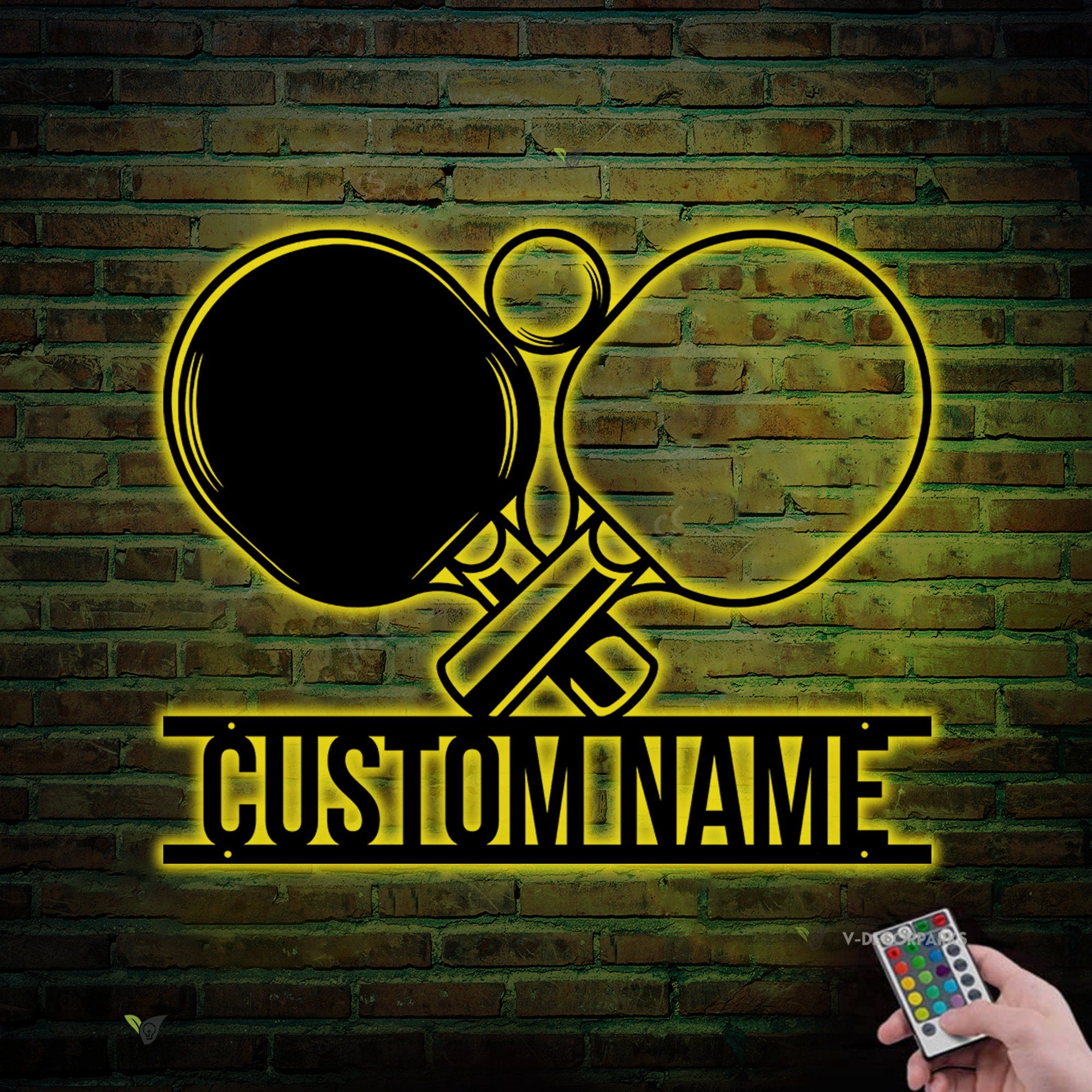 Custom Racket Table Tennis Player Metal Wall Art LED Light Personalized Ping Pong Paddle Name Sign Home Decor Kid Nursery Decoration Xmas | GearViral