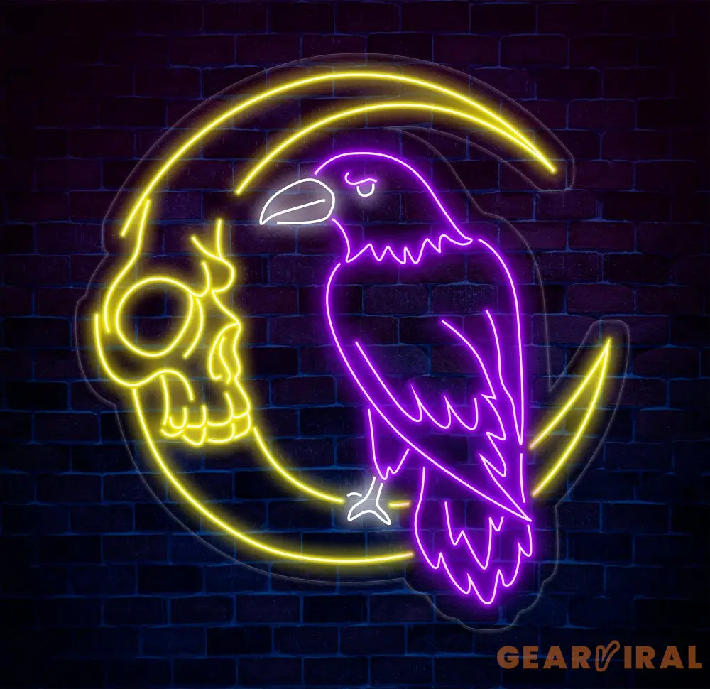 Custom Raven And Moon Skull Neon Sign Raven Led Sign Raven Neon Light Bird Led Light Animal Wall Art Light Gift for