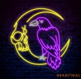 Custom Raven And Moon Skull Neon Sign Raven Led Sign Raven Neon Light Bird Led Light Animal Wall Art Light Gift for