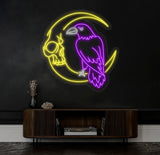 Custom Raven And Moon Skull Neon Sign Raven Led Sign Raven Neon Light Bird Led Light Animal Wall Art Light Gift for