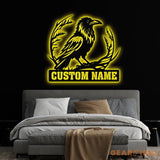 Custom Raven Metal Sign with Led Lights Personalized Black Crow Name Sign Metal Crow Wall Art Raven Birdwatch Decor