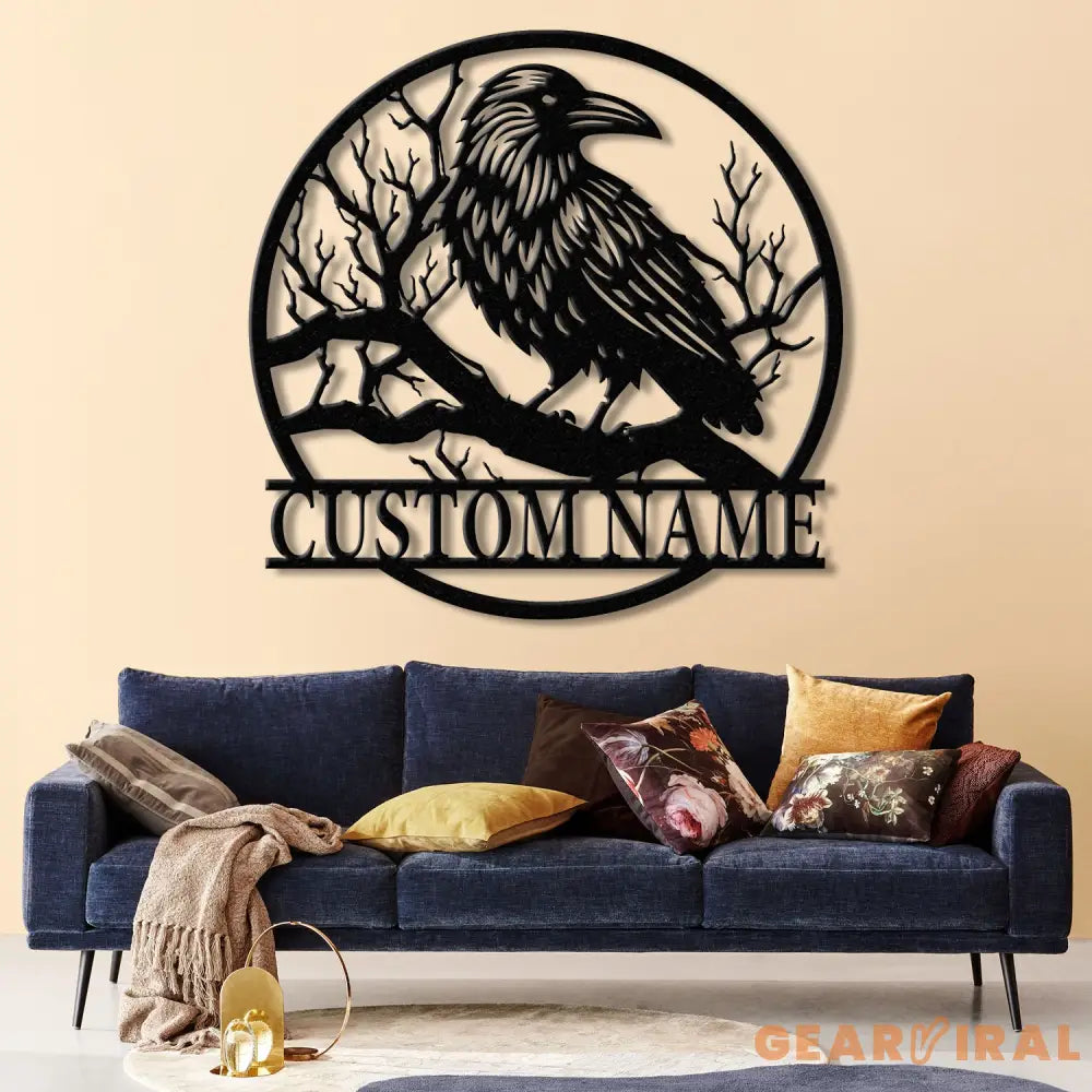 Custom Raven Metal Sign with Led Lights Personalized Black Crow Name Sign Metal Crow Wall Art Raven Birdwatch Decor