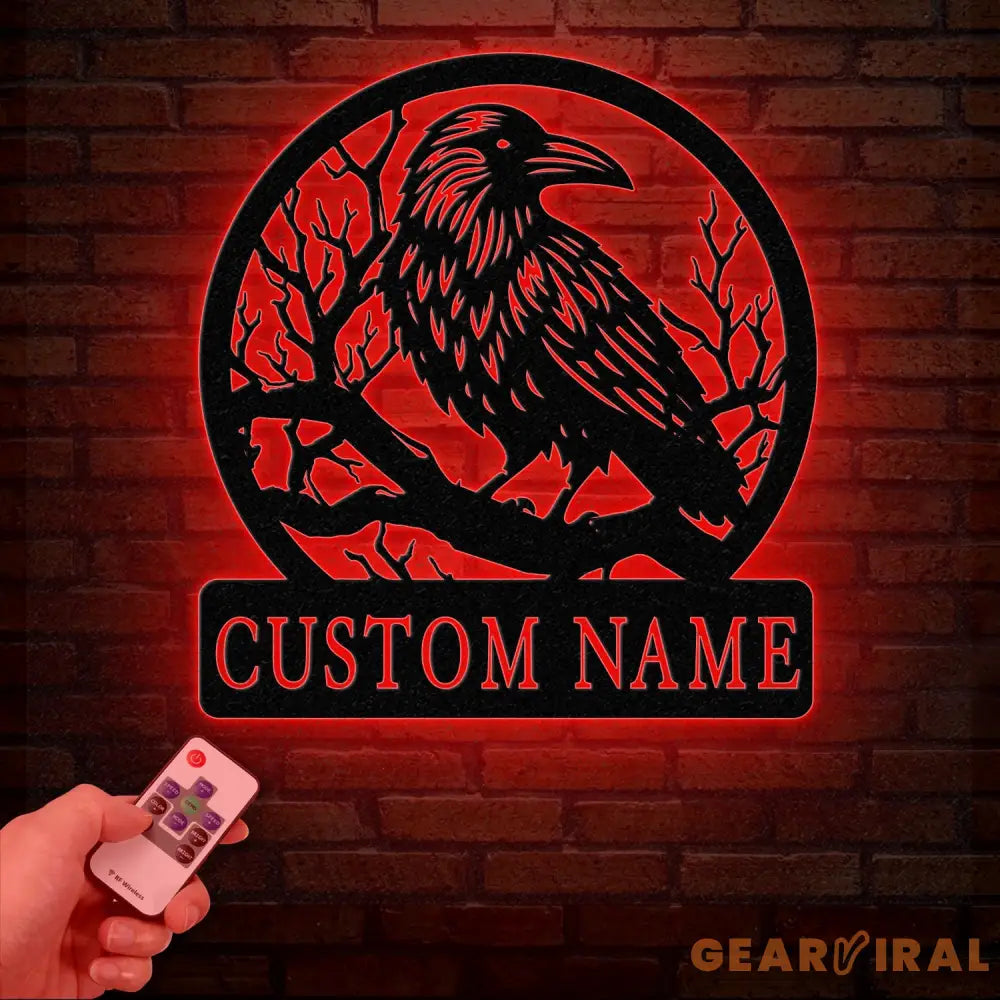 Custom Raven Metal Sign with Led Lights Personalized Black Crow Name Sign Metal Crow Wall Art Raven Birdwatch Decor