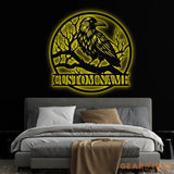 Custom Raven Metal Sign with Led Lights Personalized Black Crow Name Sign Metal Crow Wall Art Raven Birdwatch Decor