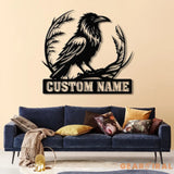 Custom Raven Metal Sign with Led Lights Personalized Black Crow Name Sign Metal Crow Wall Art Raven Birdwatch Decor