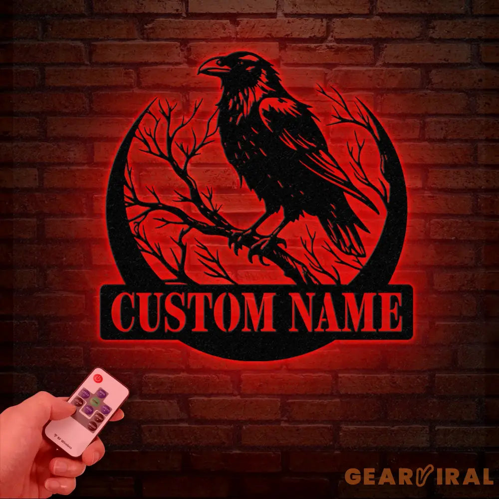 Custom Raven Metal Sign with Led Lights Personalized Black Crow Name Sign Metal Crow Wall Art Raven Birdwatch Decor