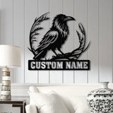 Custom Raven Metal Sign with Led Lights Personalized Black Crow Name Sign Metal Crow Wall Art Raven Birdwatch Decor