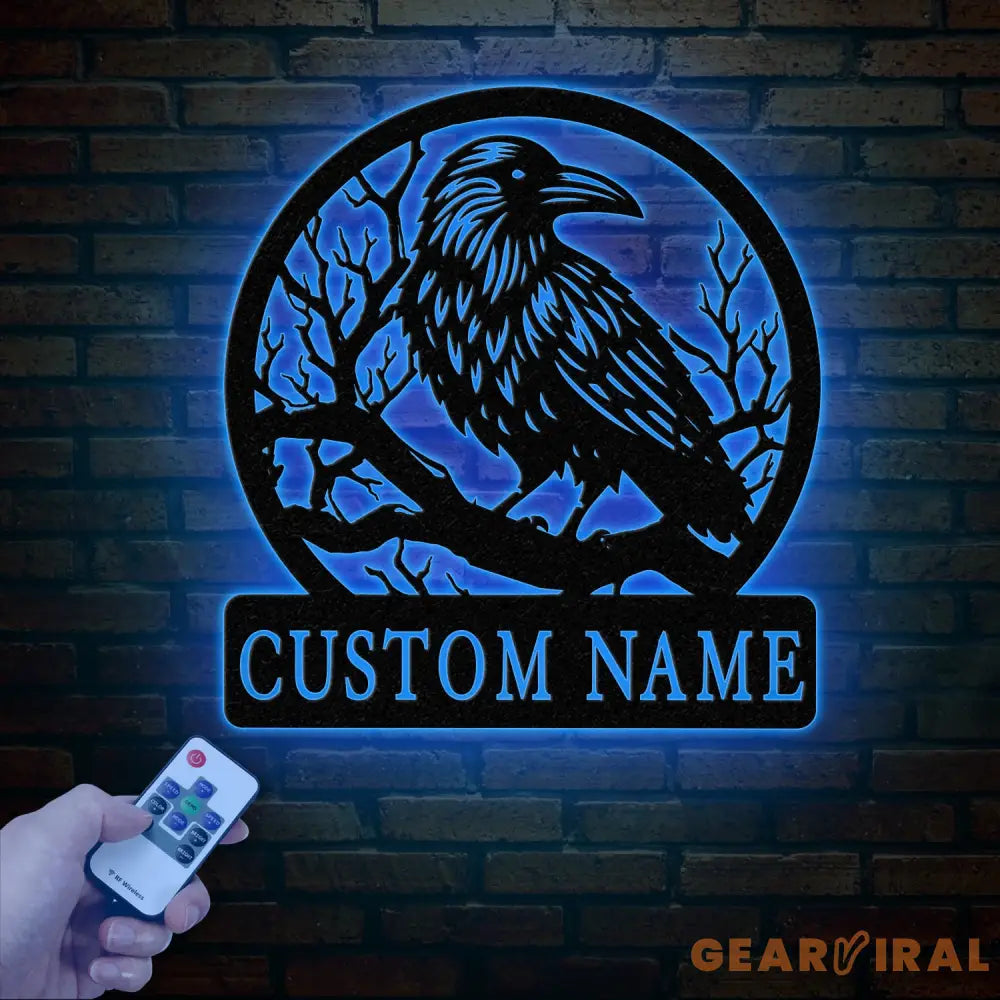 Custom Raven Metal Sign with Led Lights Personalized Black Crow Name Sign Metal Crow Wall Art Raven Birdwatch Decor